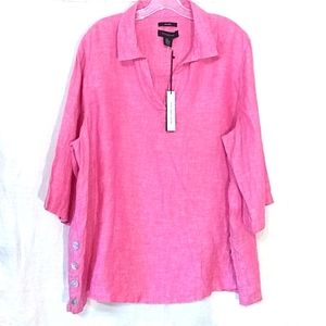 NWT Tahari Linen Pink Tunic Top Shell Button Detail